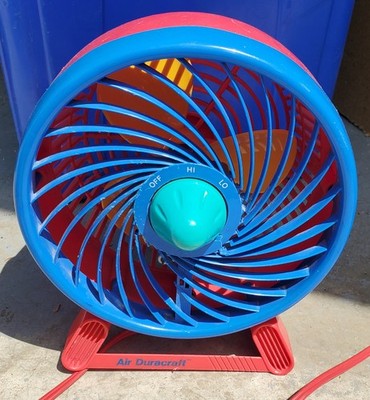 1980's Vtg Duracraft 2 Speed Desk Fan Blue Red Green Primary Dt740