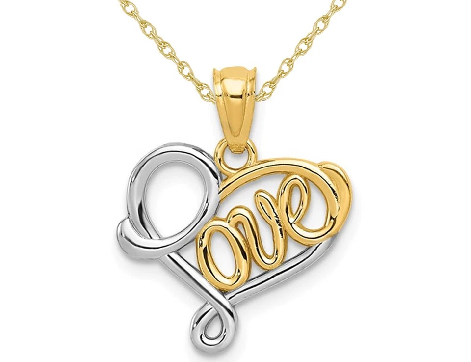 Colgante Corazón LOVE Oro Amarillo y Blanco 14K