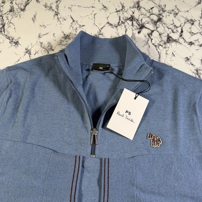 PS PAUL SMITH Mens Pale Blue Half Zip Zebra Knit Jumper SIZE XL BNWT Quarter Zip
