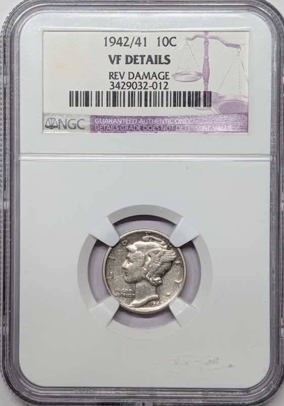 1942/41 VF details NGC Mercury Dime