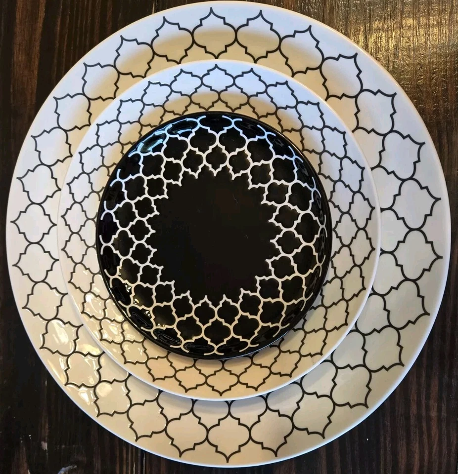 Libbey Samira 3 Piece Serving/Dessert Trays-Black & White Designs - Image 3 of 4