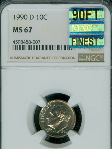 1990 D ROOSEVELT DIME NGC MS67 90FT PQ MAC FINEST RARE MAC SPOTLESS $4,000 IN FT