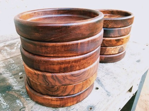 Handmade Dinner Plates Unbreakable Teak Wood Round Plates Fruits Dishes Snacks - Picture 3 of 8