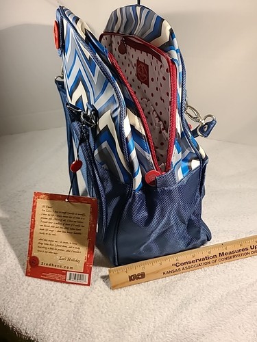2 Red Hens Coop Carry-All Diaper Bag, Blue Chevron New With Tags - Picture 6 of 15