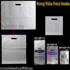 New White Patch Handle Carrier Gift Retail Shopping Plastic Bags for Retail Shop