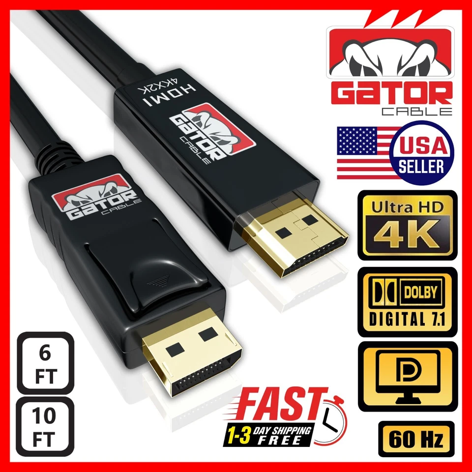 4K DisplayPort DP to HDMI Cable 60Hz 2160P 25.92Gbps HDR Audio Video Adapter PC - Image 2 of 4