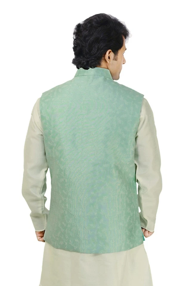 Men Indian Pakistani Koti Pastel Floral Wedding Theme Waistcoat Jacket Only 1045 - Image 4 of 4