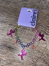 Claire s Rainbow Ombr Pink Unicorn Charm Crystal Beaded Bracelet