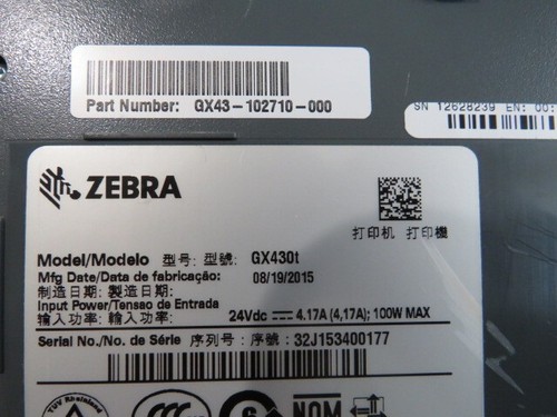 Zebra GX430T Thermal Printer USB WIFI GX43-102710-000 300dpi Grade A - Picture 3 of 4
