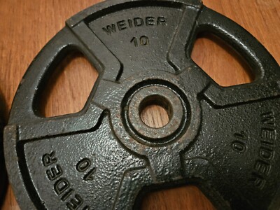 Plaques De Poids Weider Grip 10 Lb (x2), Trou Standard, Fonte Noire, Vintage