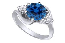London Blue Topaz Three Stone Ring in Sterling Silver Sizes 5 to 9