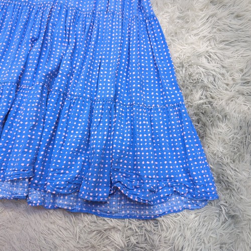 Mister Zimi Linen Blend Tiered Midi Dress Womens 10 Blue Pink Polka Dot Summer - Picture 6 of 16