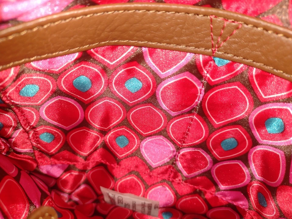 Bolso de Mano Tignanello Coral Lona Cuero Marrón Borde Bandolera Bloqueo Giratorio Foto 4 de 4