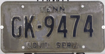 Tennessee Government Service License Plate GK-9474 Vintage | eBay