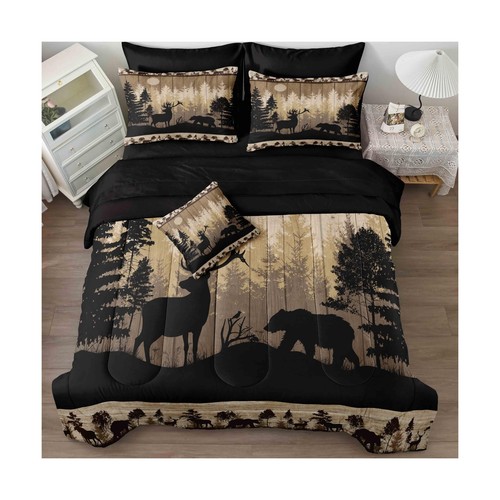 Herside Hunting Comforter Set King Size,8 Pcs Cabin Rustic Bear and Deer Comf... - Picture 3 of 9