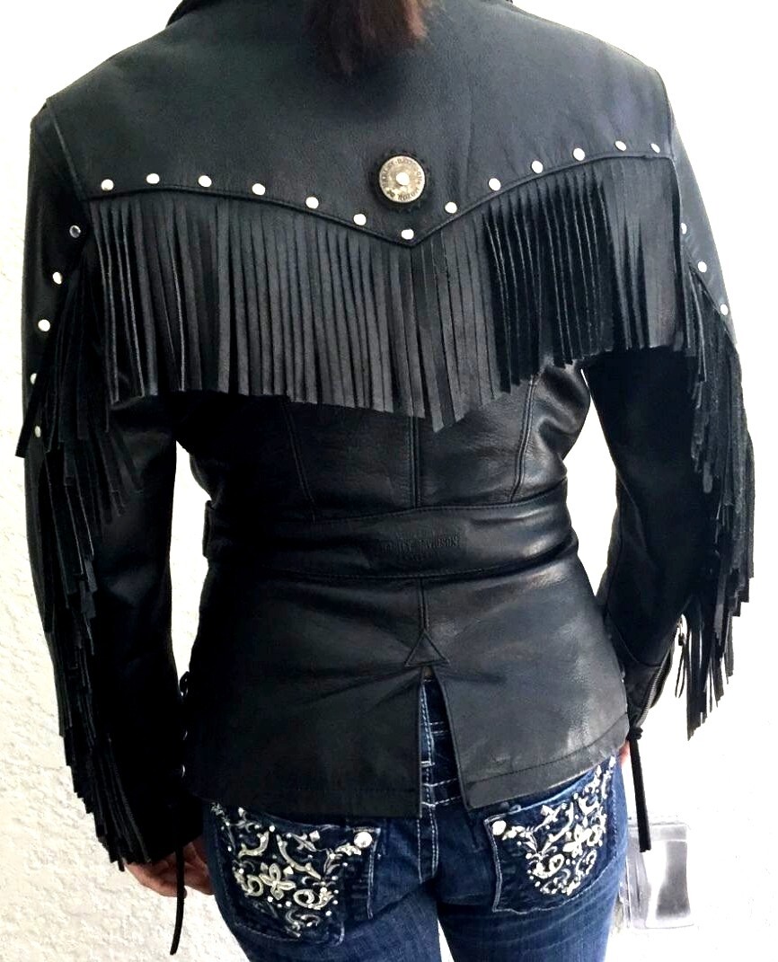 Harley Davidson XL Border Fringe Leather Jacket 98199-93VW Conchos