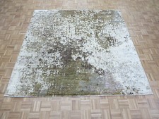 8 x 8'2 Square Hand Knotted Brown Modern Abstract Oriental Rug With Silk G9219