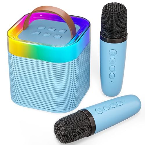 Mini Karaoke Machine for Kids, Gifts for Girls Boys Bluetooth Blue-2 mics