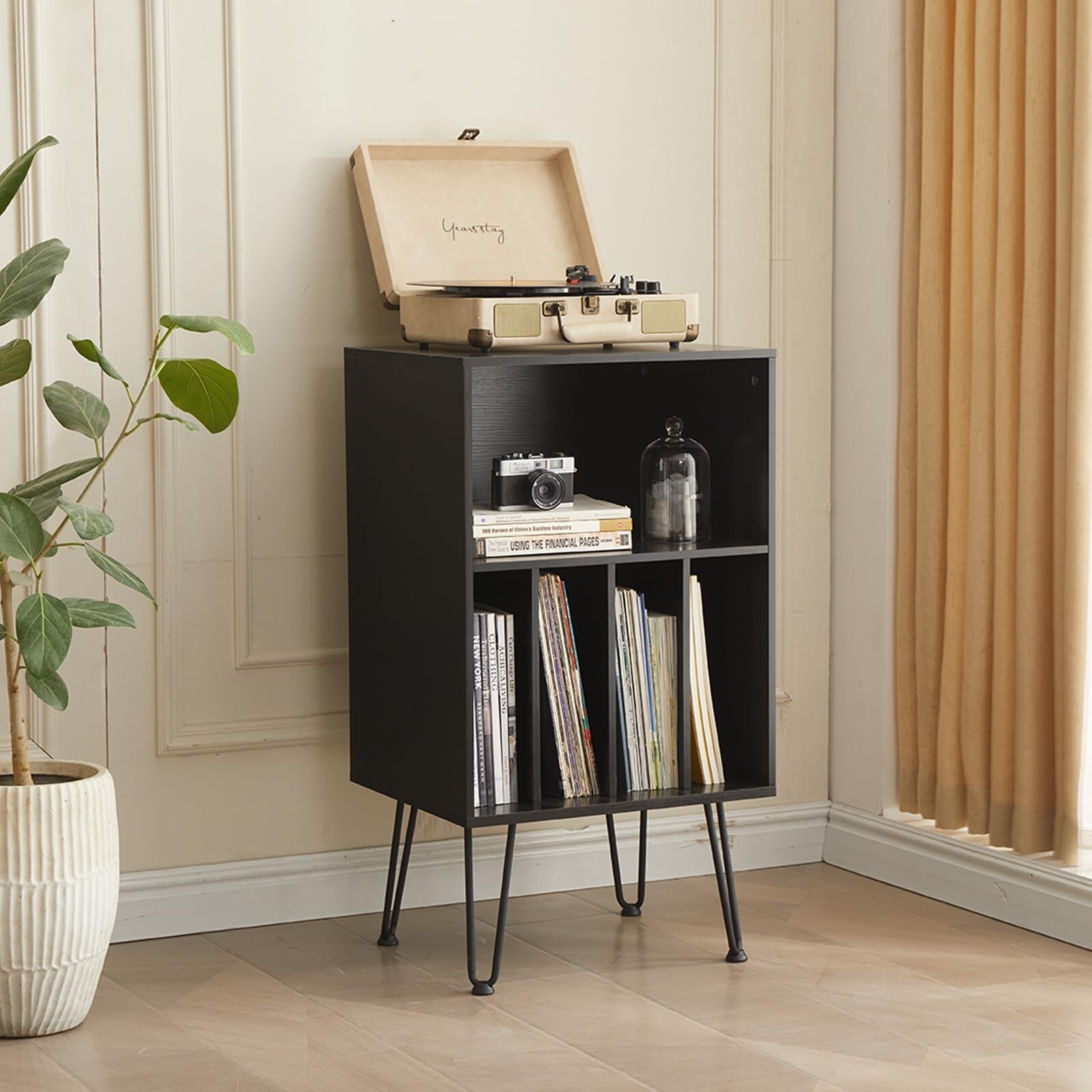 Wooden Record Player Stand with Vinyl Storage for 100+ LP Records-image