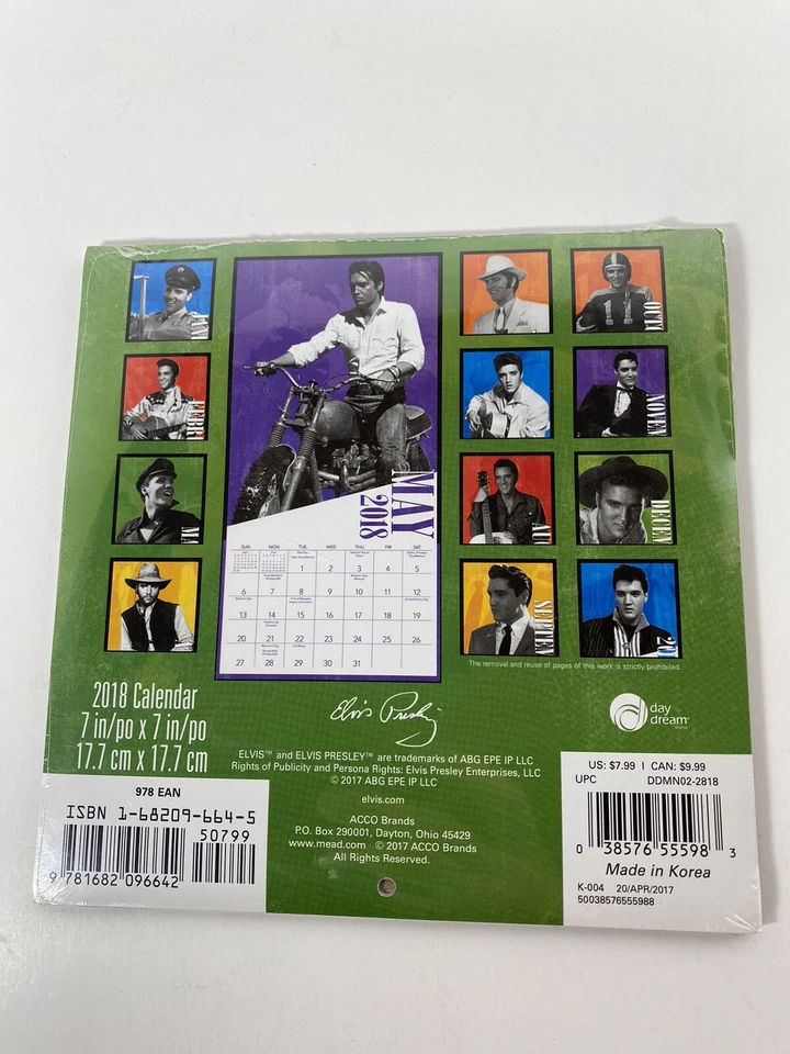 Mini calendario oficial de Elvis Presley 2018 de DayDream 16 meses nuevo sellado Foto 3 de 4