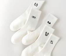 5 Pack Cartoon Funny Faces White Crew Socks