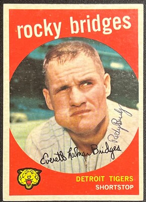 1959 TOPPS ROCKY BRIDGES AUTHENTIC AUTO TIGERS #318 HISTORIAL GRAPHS