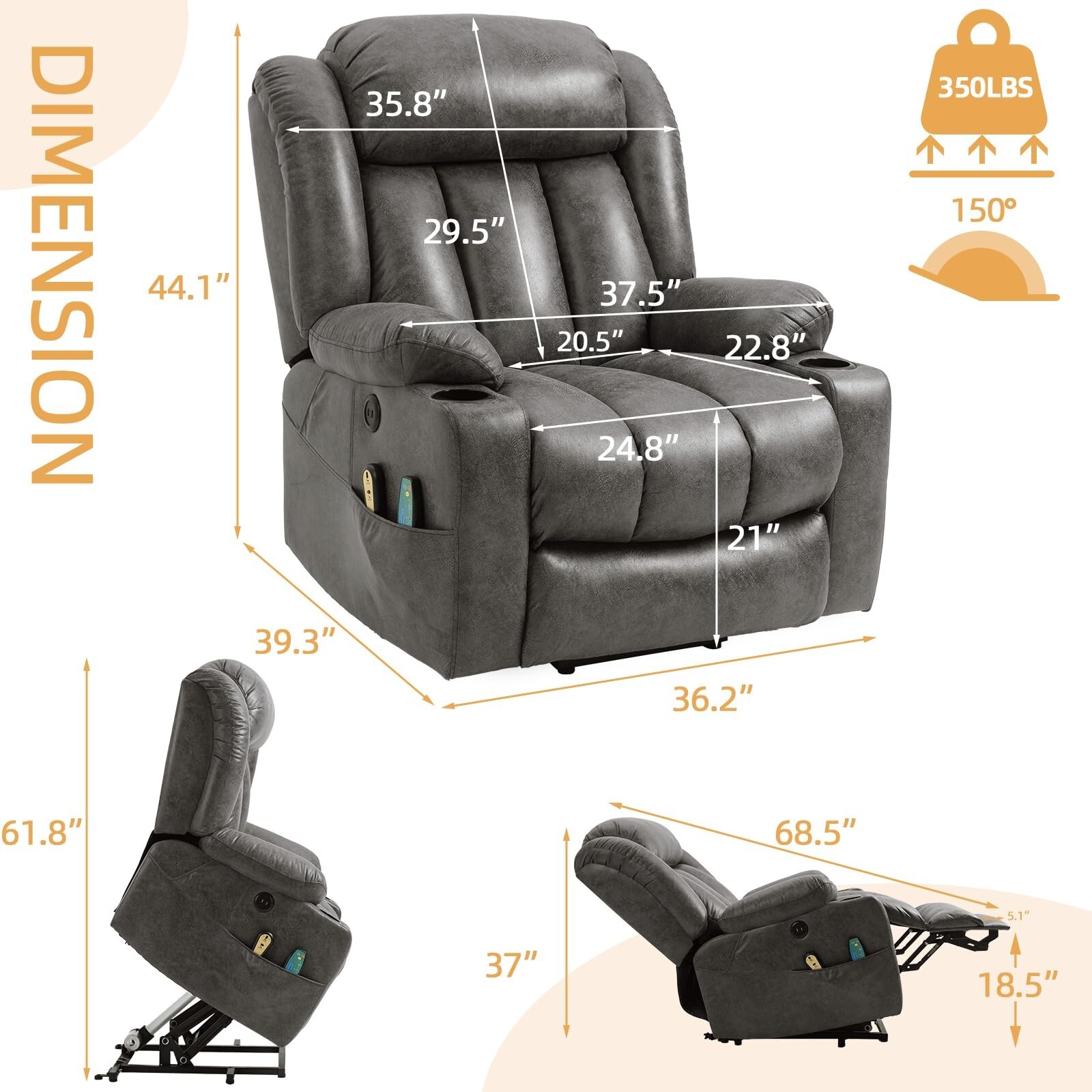 Large Electric Power Lift Recliner for Elderly Big Tall with Extended