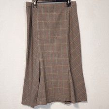 Vintage Plaid Houndstooth Brown Harve Benard Midi Skirt Size 10