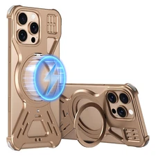 For iPhone 16 15 14 Pro Max Slim Metal Frameless Mag Safe Case + Ring Kickstand