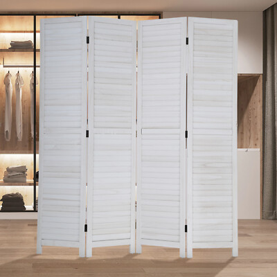 4 Panel Wood Room Divider Privacy Wall Divider Folding Wood Screen Panel White