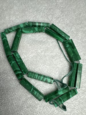 Natural Malachite Beads Strand Hexagonal Cylinders 17 Pieces