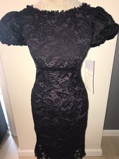 Vera Wang Vintage Cocktail Dress New with Tags Size 6 Black with Lace overlay