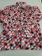 Gino Paoli VTG talian Mens Large Shirt polyester nylon VEGAS DICE ALLOVER PRINT