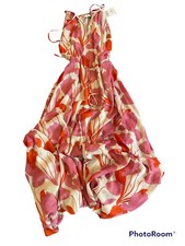 MNG Mango Dress Luzia Maxi White Pink Floral XS 2 New 