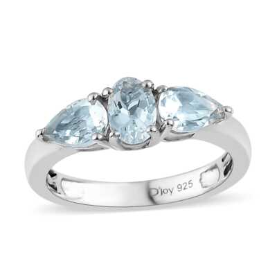 1,10 ctw Premium Espirito Santo Aquamarin Ring platiniert Sterling Größe 7