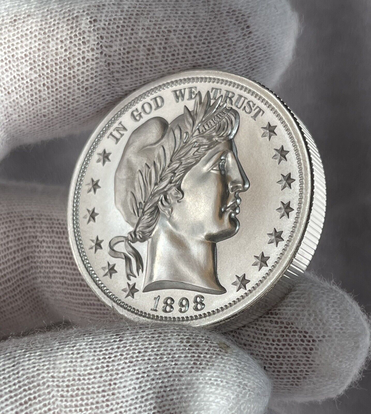 1898 Barber Half Dollar Tribute 2 oz Silver High Relief Round Intaglio