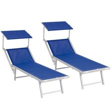Set 2 Lettini prendisole in alluminio pieghevole Blu da mare piscina giardino