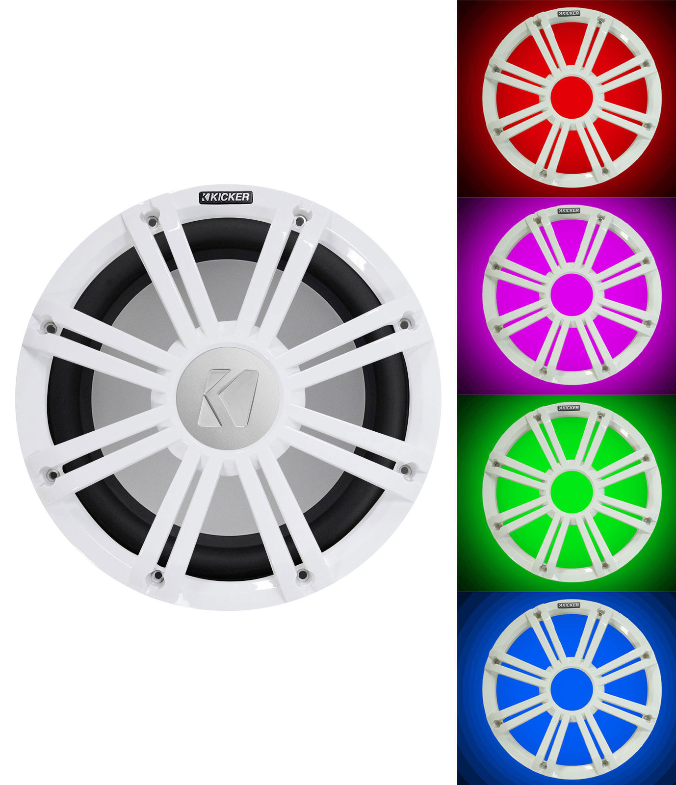Морской лодочный сабвуфер KICKER 45KM124 12 мощностью 350 Вт с белой светодиодной решеткой KM12