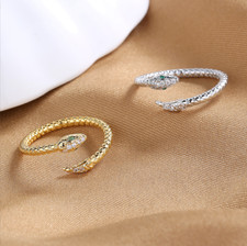 Beautiful Snake Silver / Gold Green Eye Adjustable Band Ring
