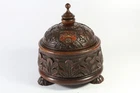 Victorian Armorial Carved Oak Ships Tea / Tobacco Caddy Box