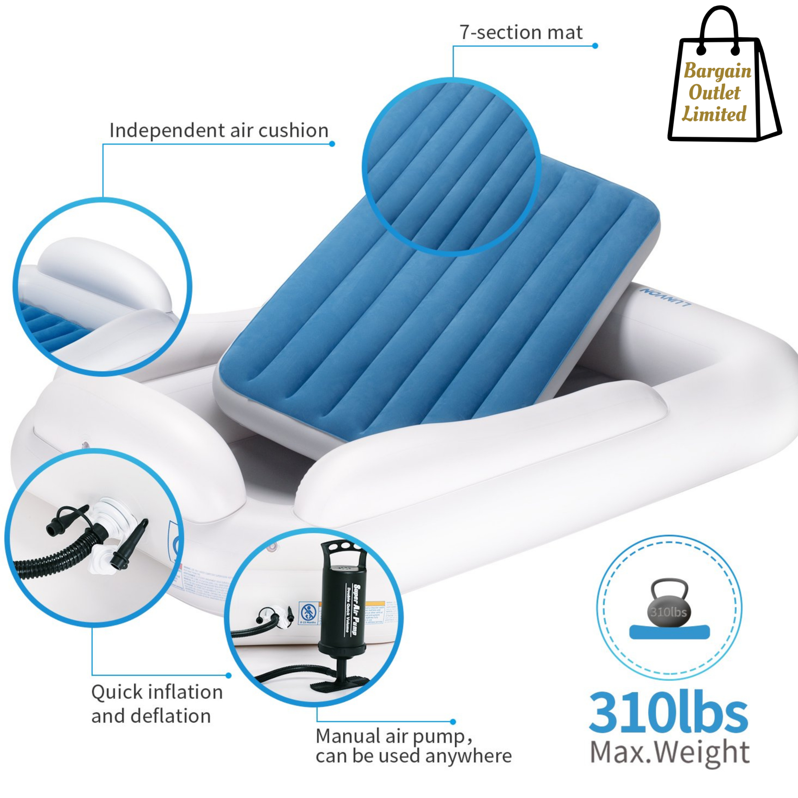 Kids Inflatable Toddler Bed With Safety Bumpers Air Mattress Pump