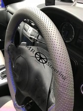 GRAUE PERFORIERTE LEDER LENKRADABDECKUNG Passt Für VW New Beetle R Blau Doppelst