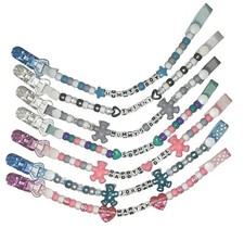 Pacifer Clips Boys Girls Pinks, Blues, Pony Beads