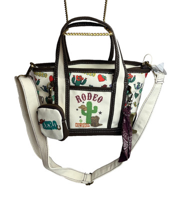 Aeropostale Rodeo Cowgirl Western Canvas Tote Bag Cactus Print Boot Charm Viral