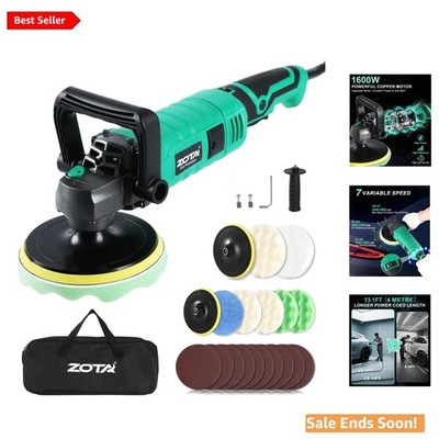 Car Buffer Polisher 1600W Professional Green 7 Speed for Auto and Boat Polishing