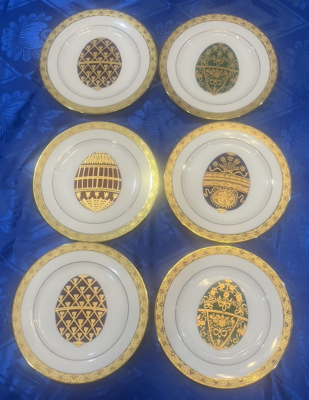 NEW 6 SET MUIRFIERLD SALAD PLATES 8.5” 9408 CELEBRITY FABERGE EGGS GOLDEN TRIM
