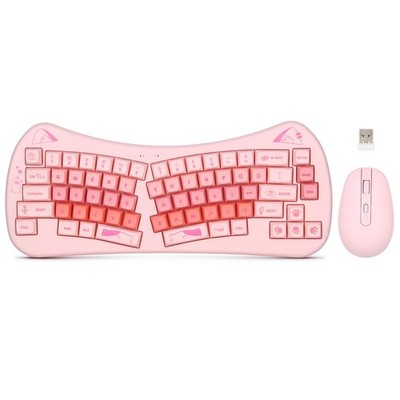 Cute Cat Keyboard and Mouse Wireless, Cat Theme, Pinkish Colors, Ergnomic Spl...