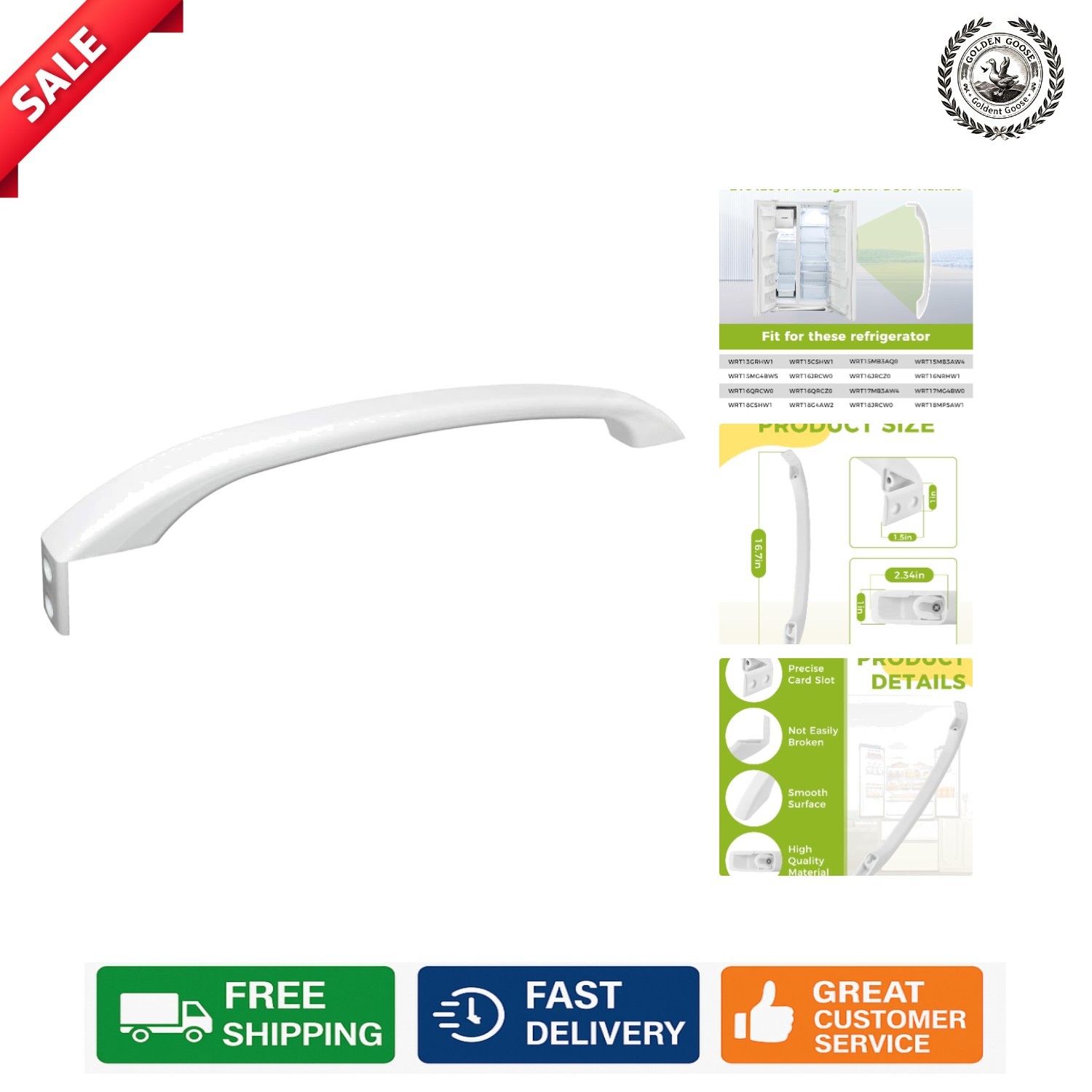 Glossy White Refrigerator Door Handle Replacement - Fits Most Models