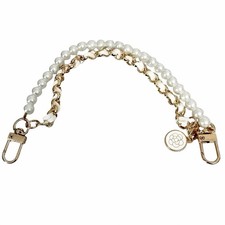 NEW Bag Strap 10.25  Faux Pearls White Woven Gold Chain Handle Hand Purse