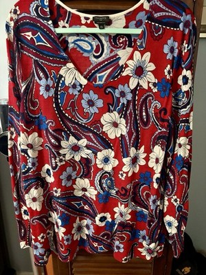 Talbots Plus 2X Merino Wool Sweater Paisley Floral Scoop Neck Long Sleeve